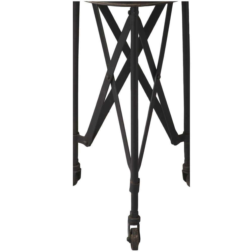 Black Industrial Rolling Round End Table - 23-inch