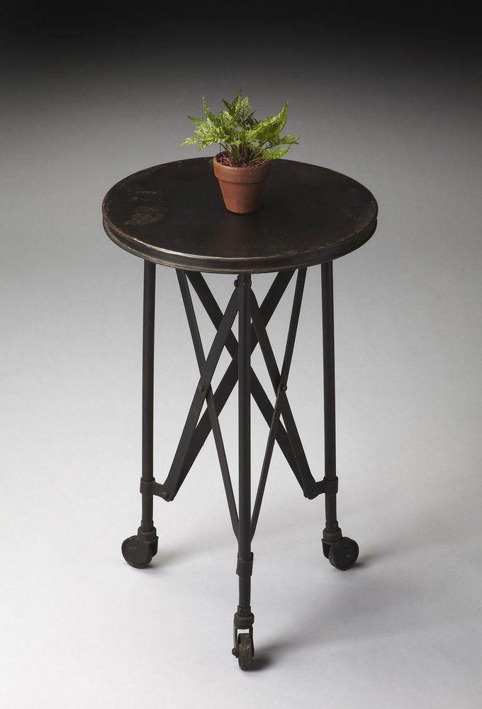 Black Industrial Rolling Round End Table - 23-inch
