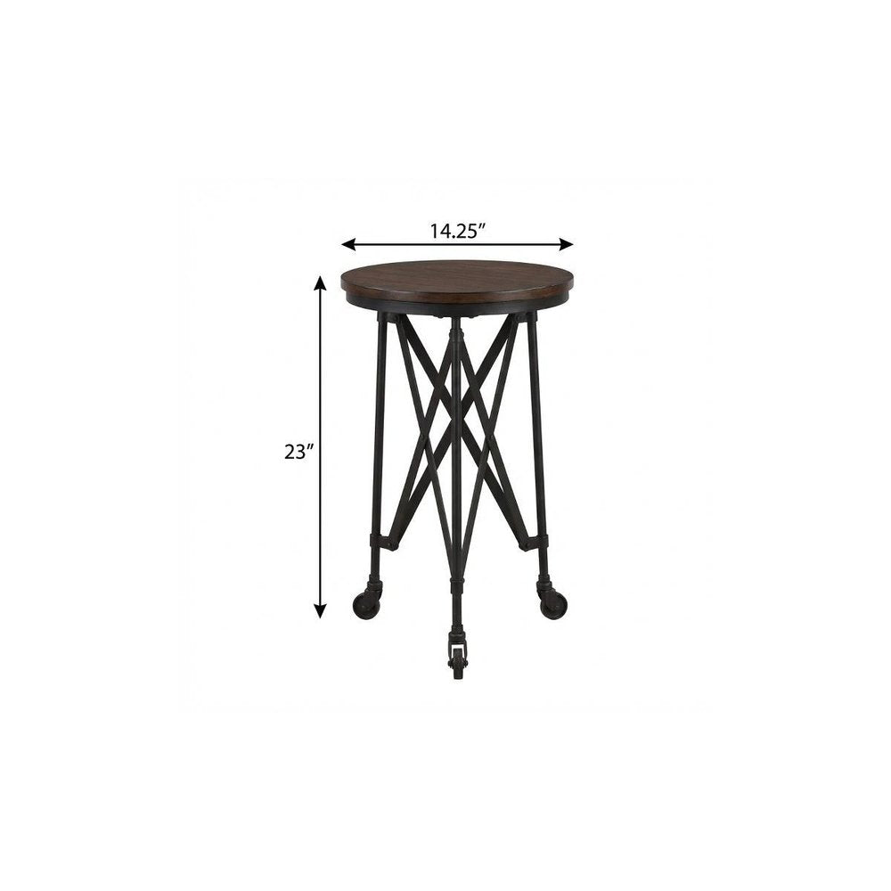 Black Industrial Rolling Round End Table - 23-inch
