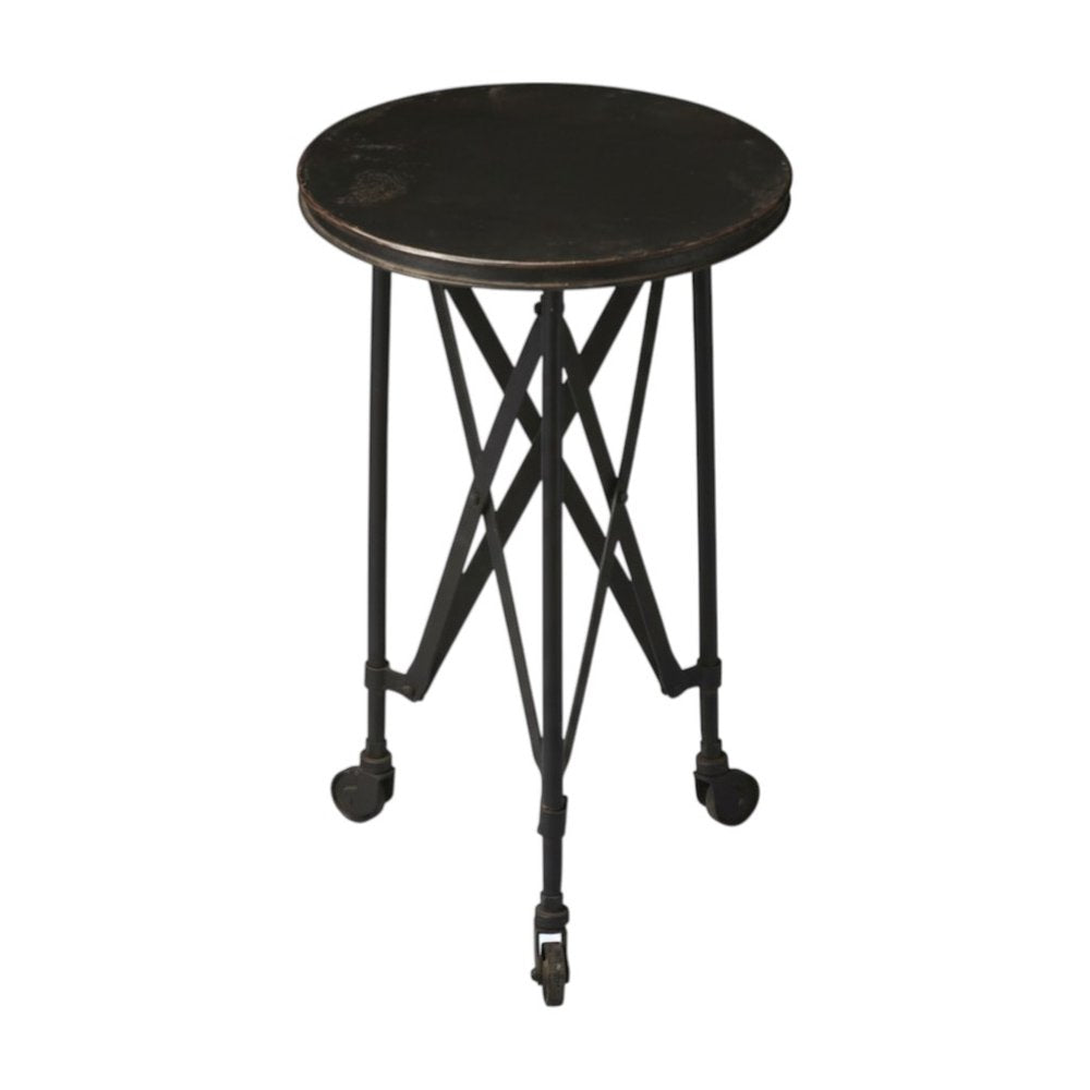 Black Industrial Rolling Round End Table - 23-inch