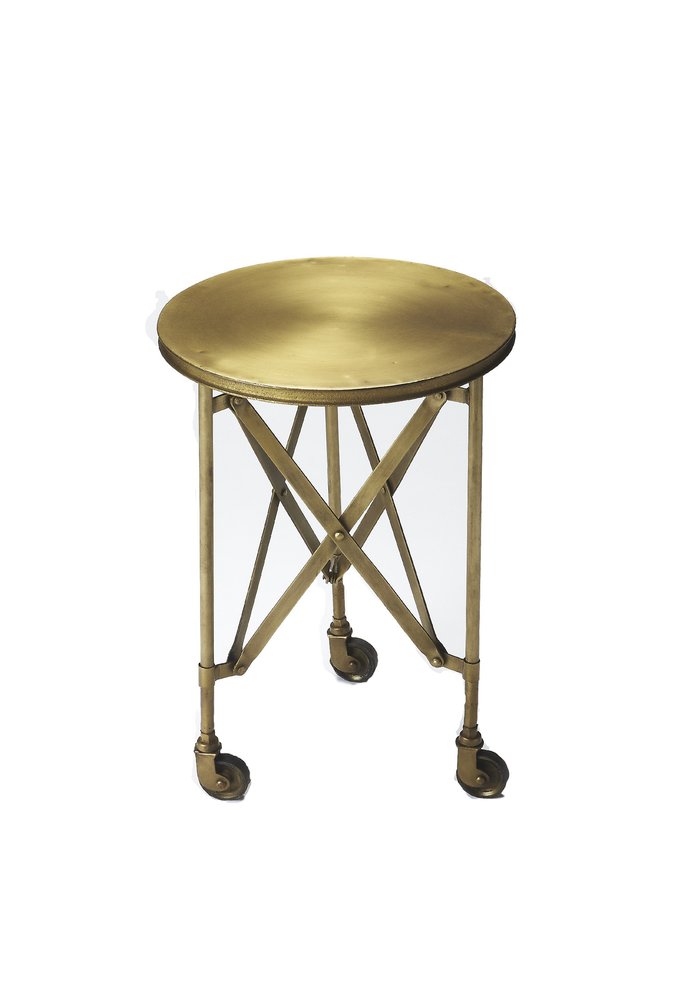 Antiqued Gold Iron Round Rolling End Table - 24-inch