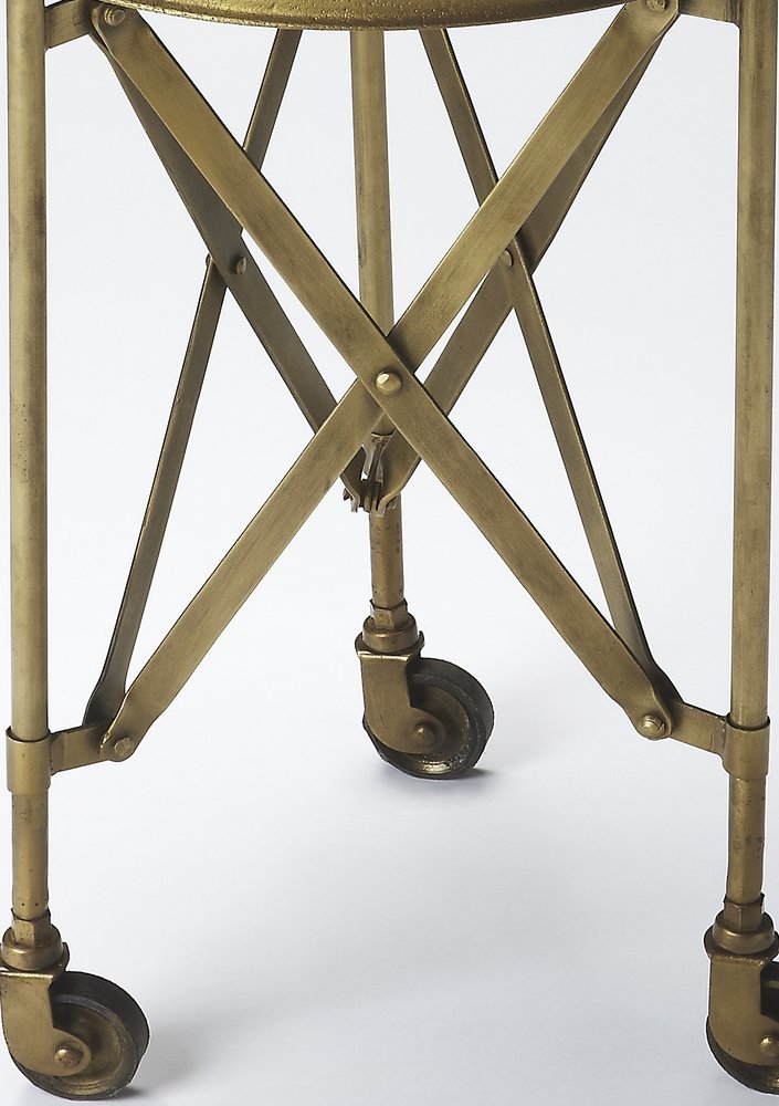 Antiqued Gold Iron Round Rolling End Table - 24-inch