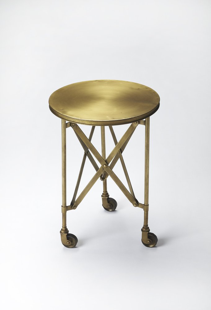Antiqued Gold Iron Round Rolling End Table - 24-inch