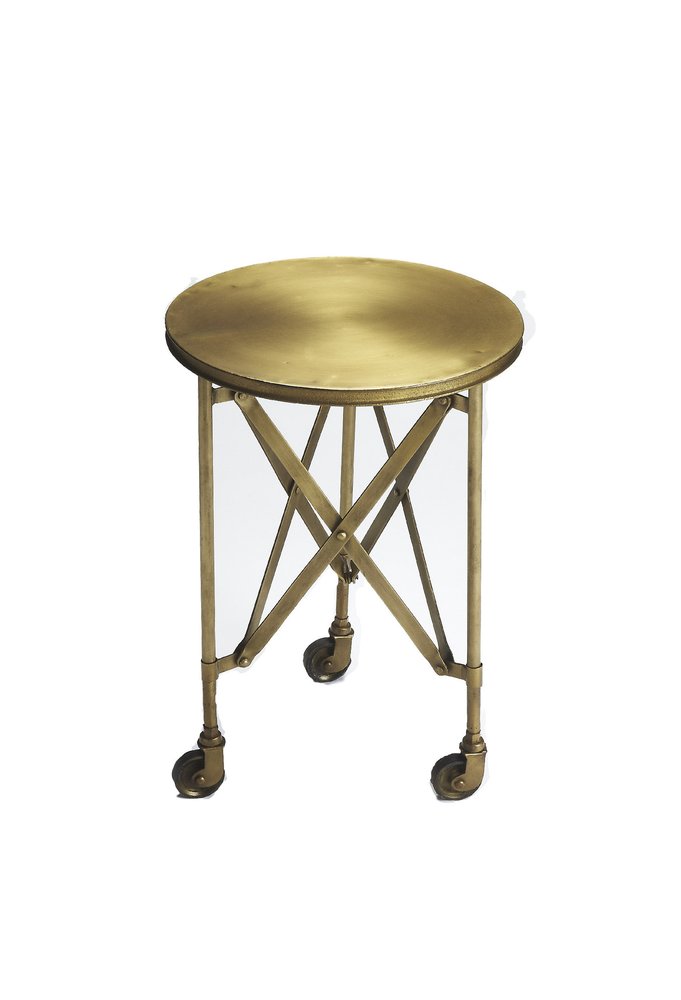 Antiqued Gold Iron Round Rolling End Table - 24-inch