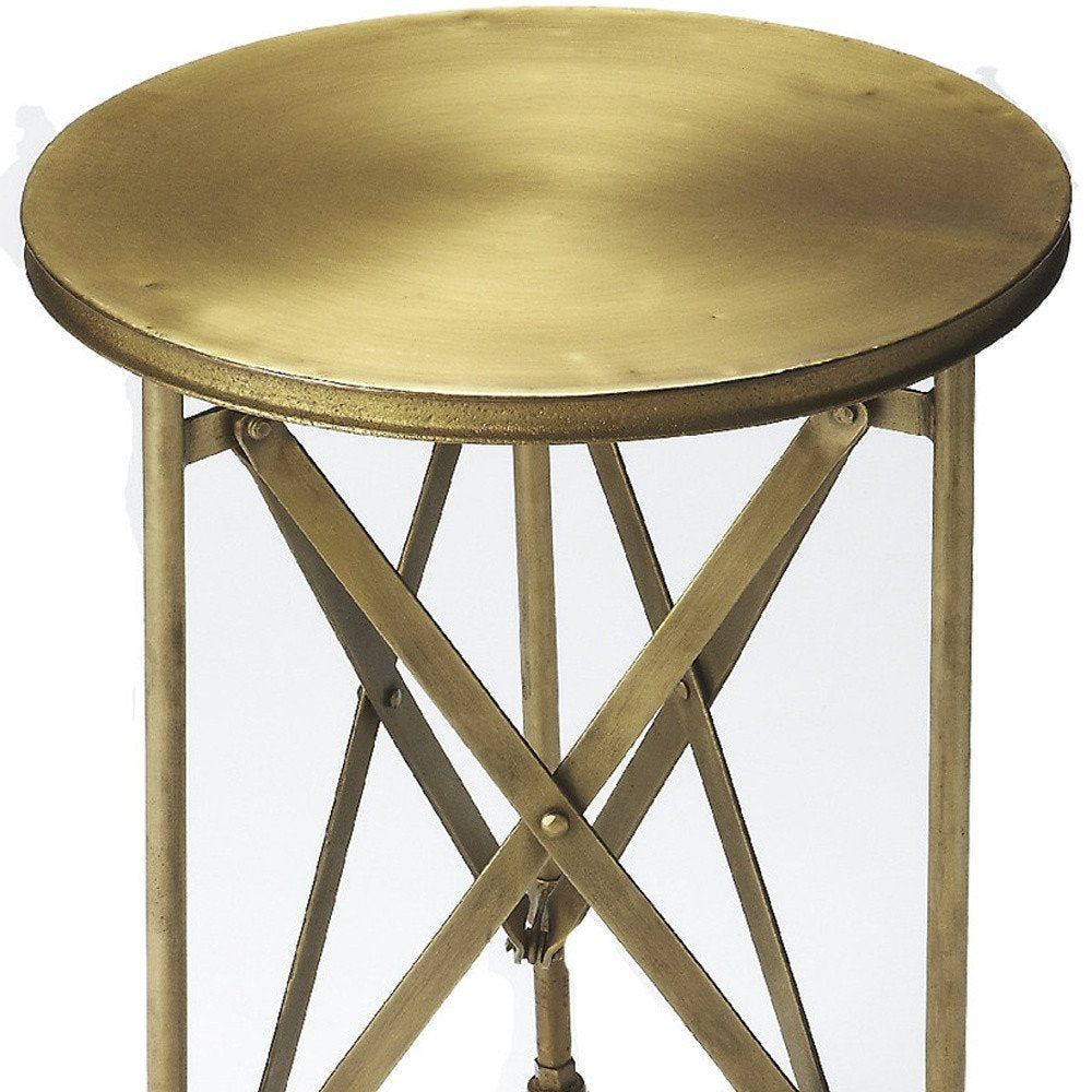 Antiqued Gold Iron Round Rolling End Table - 24-inch
