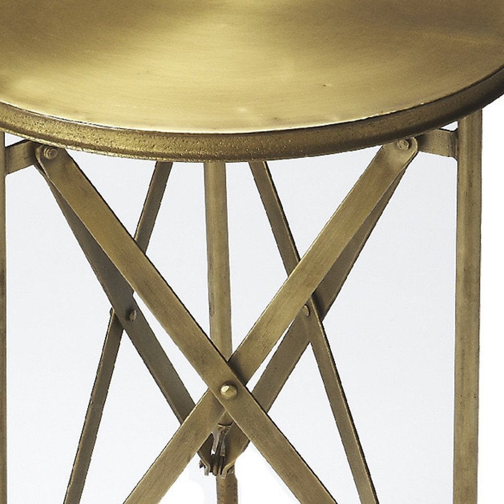 Antiqued Gold Iron Round Rolling End Table - 24-inch