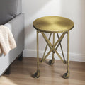 Antiqued Gold Iron Round Rolling End Table - 24-inch