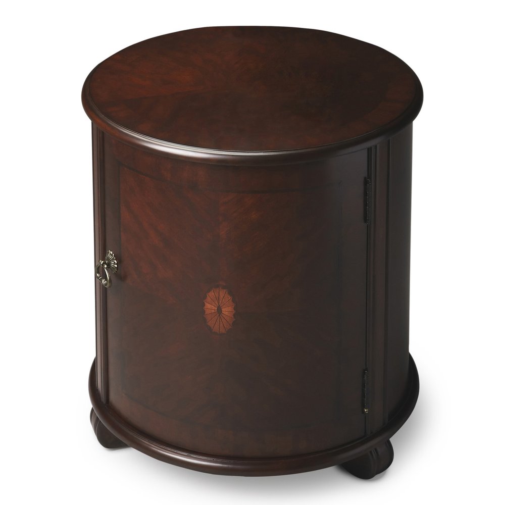 Dark Brown Wood Round Drum End Table - 24-inch