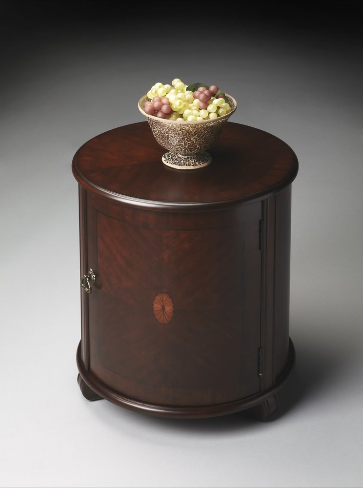 Dark Brown Wood Round Drum End Table - 24-inch