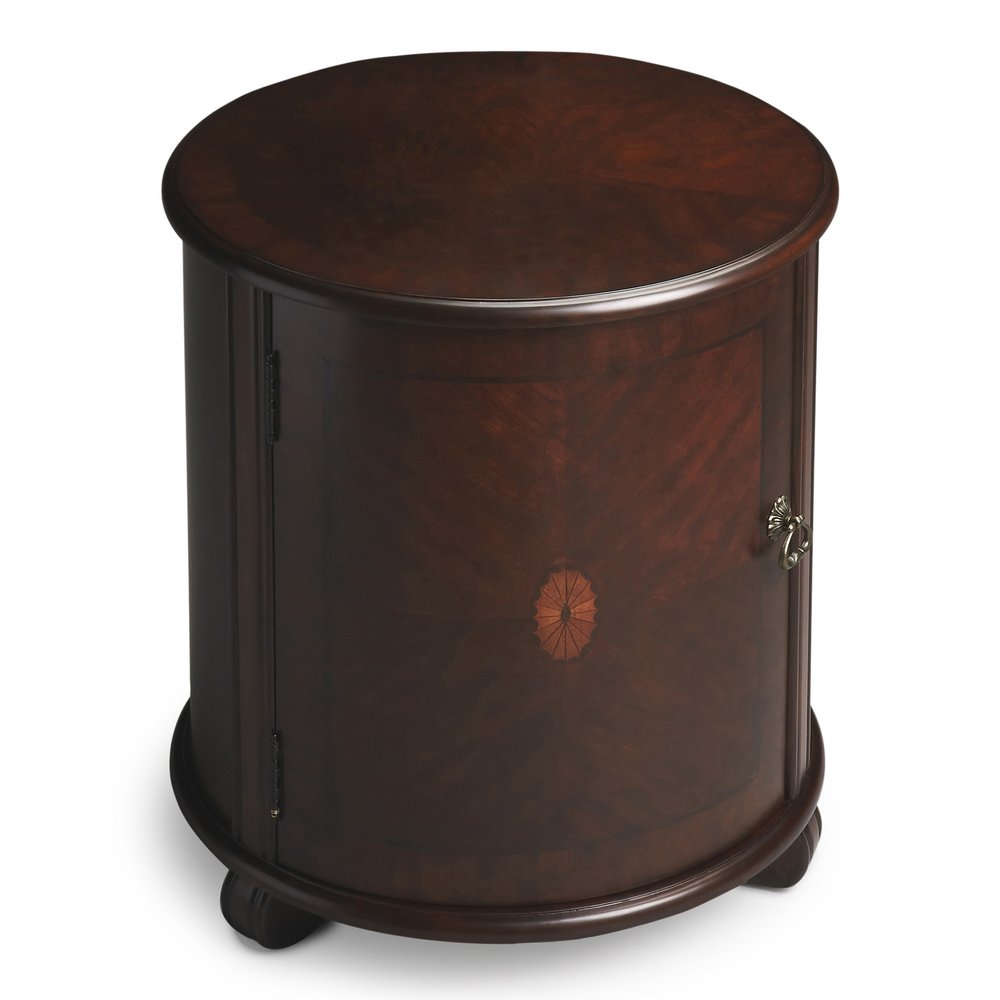 Dark Brown Wood Round Drum End Table - 24-inch