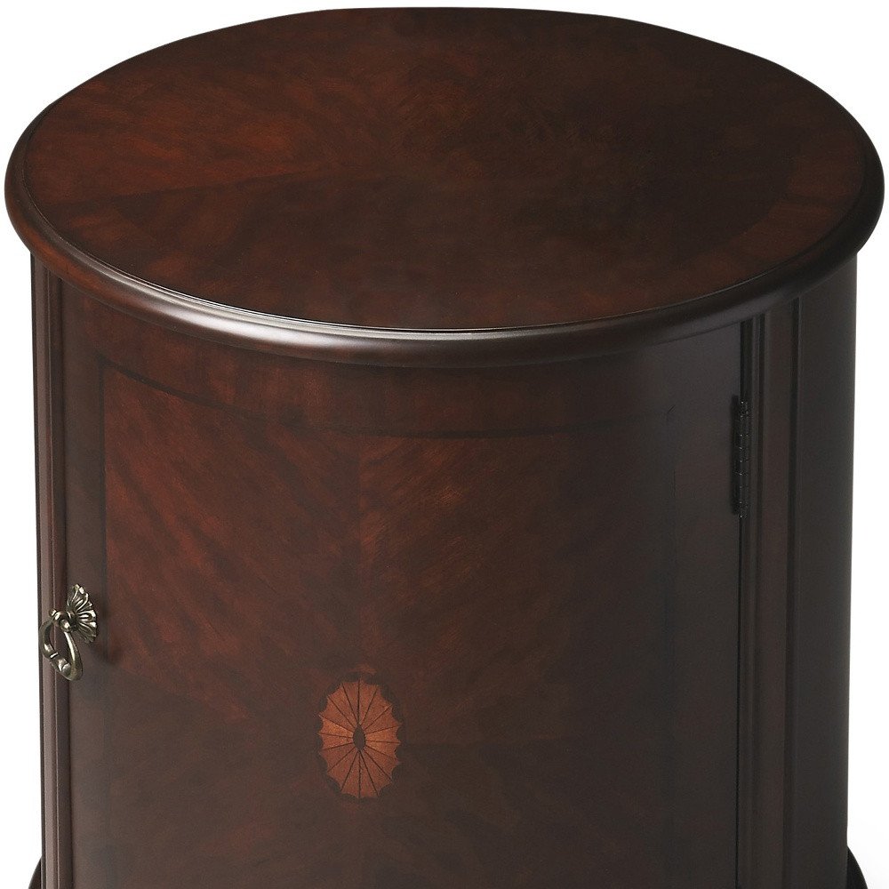 Dark Brown Wood Round Drum End Table - 24-inch