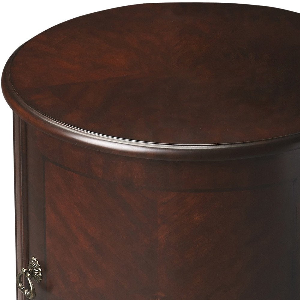 Dark Brown Wood Round Drum End Table - 24-inch