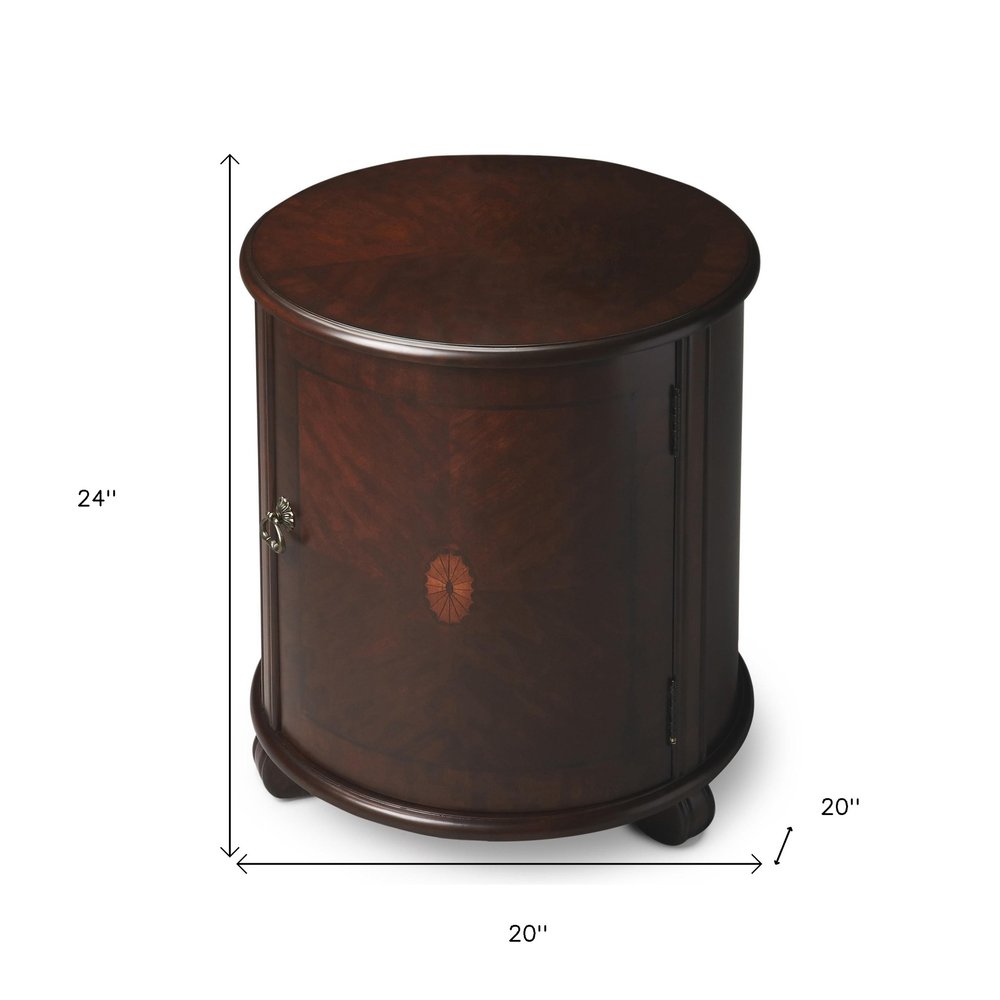 Dark Brown Wood Round Drum End Table - 24-inch