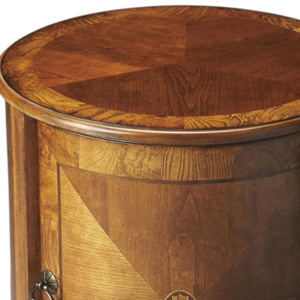 Natural Wood Round Drum End Table - 24-inch