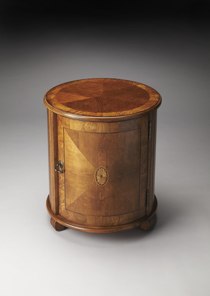 Natural Wood Round Drum End Table - 24-inch