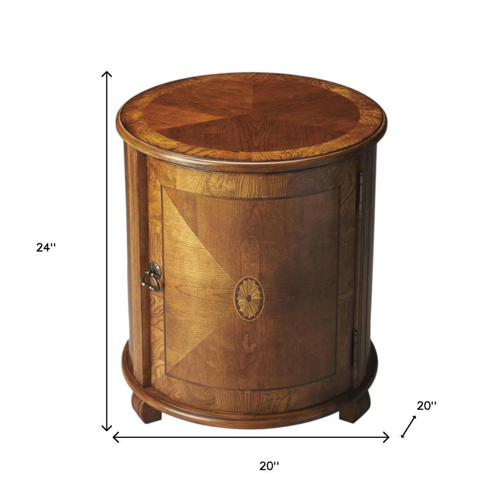 Natural Wood Round Drum End Table - 24-inch