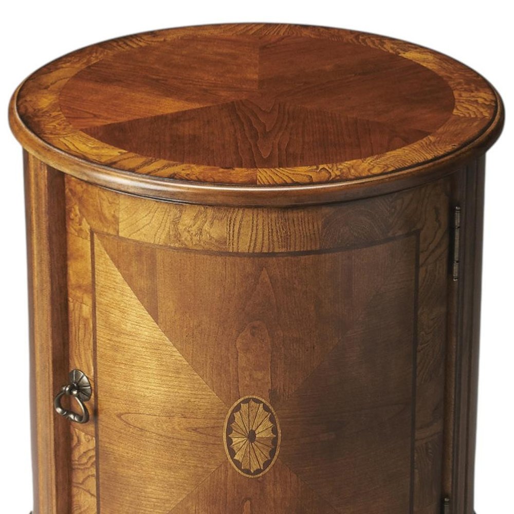 Natural Wood Round Drum End Table - 24-inch