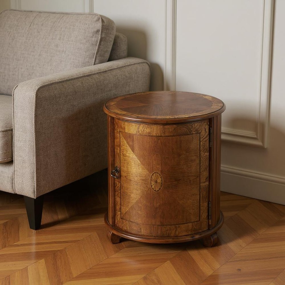Natural Wood Round Drum End Table - 24-inch