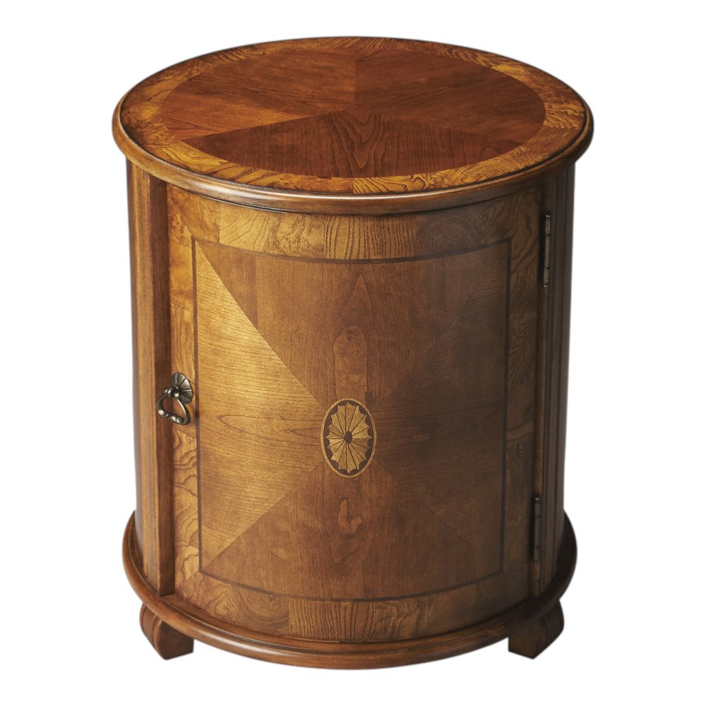 Natural Wood Round Drum End Table - 24-inch