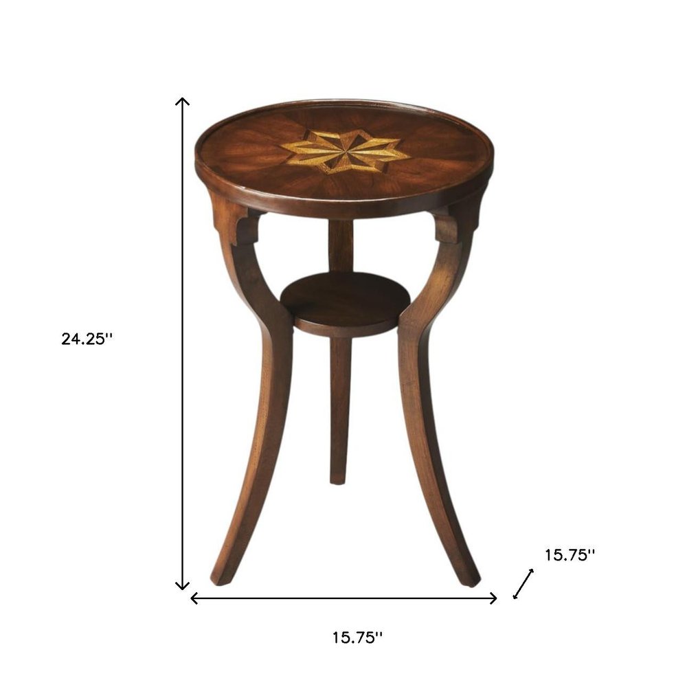 Wood Brown Wood and Solid Wood Round End Table with Shelf - 24-inch