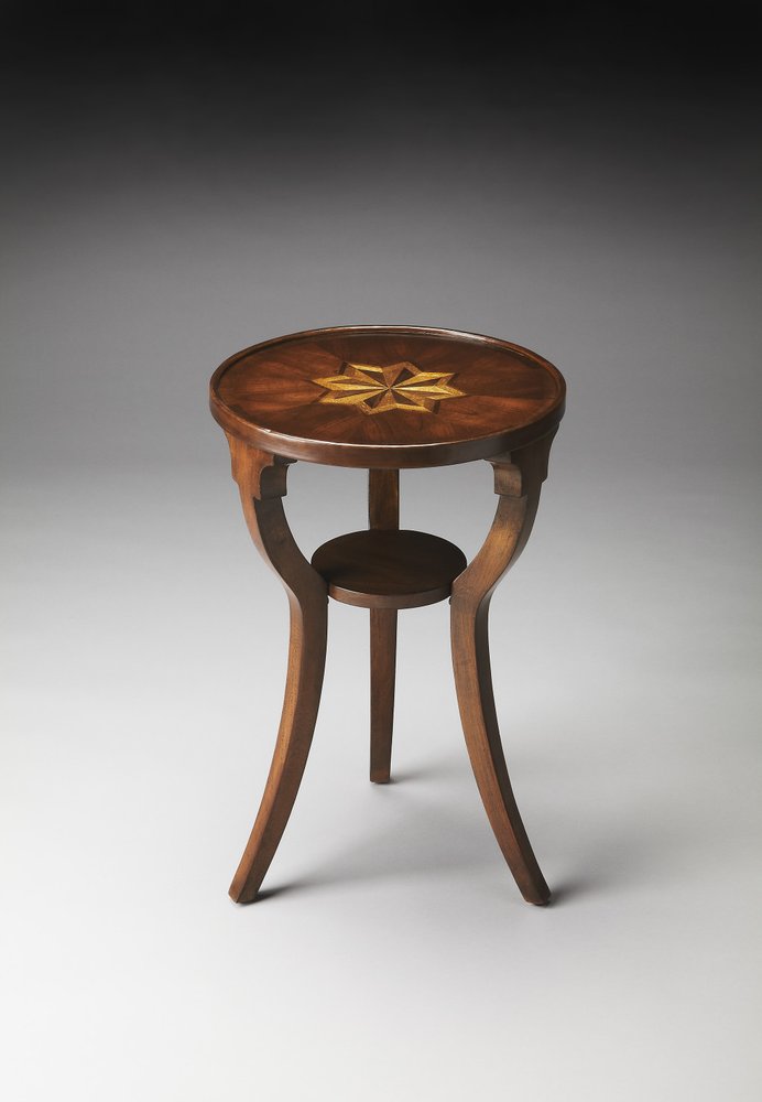 Wood Brown Wood and Solid Wood Round End Table with Shelf - 24-inch