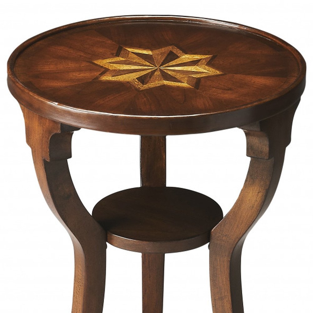 Wood Brown Wood and Solid Wood Round End Table with Shelf - 24-inch