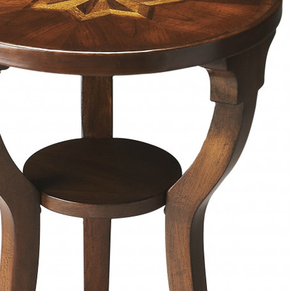 Wood Brown Wood and Solid Wood Round End Table with Shelf - 24-inch