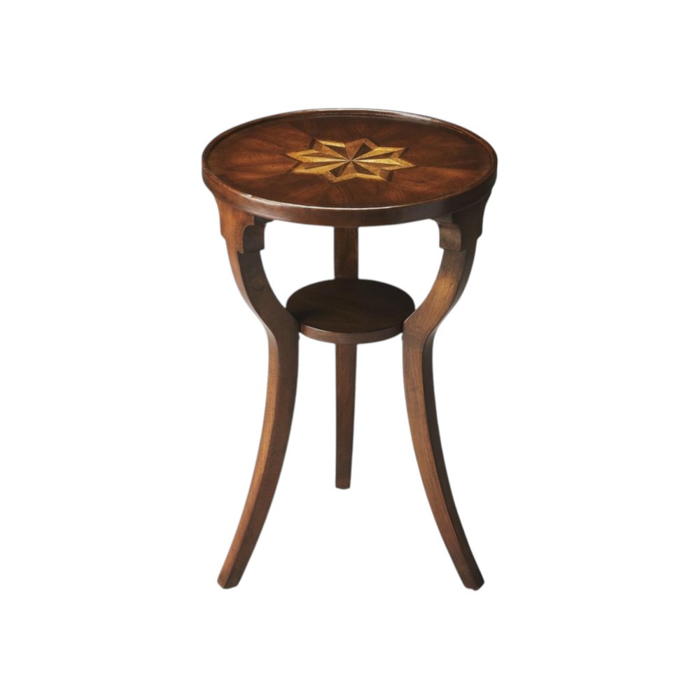 Wood Brown Wood and Solid Wood Round End Table with Shelf - 24-inch