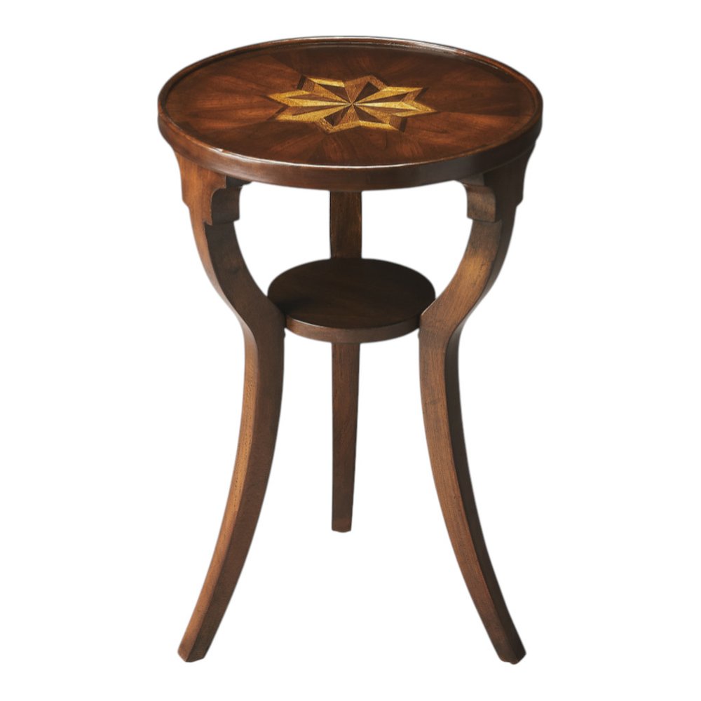 Wood Brown Wood and Solid Wood Round End Table with Shelf - 24-inch