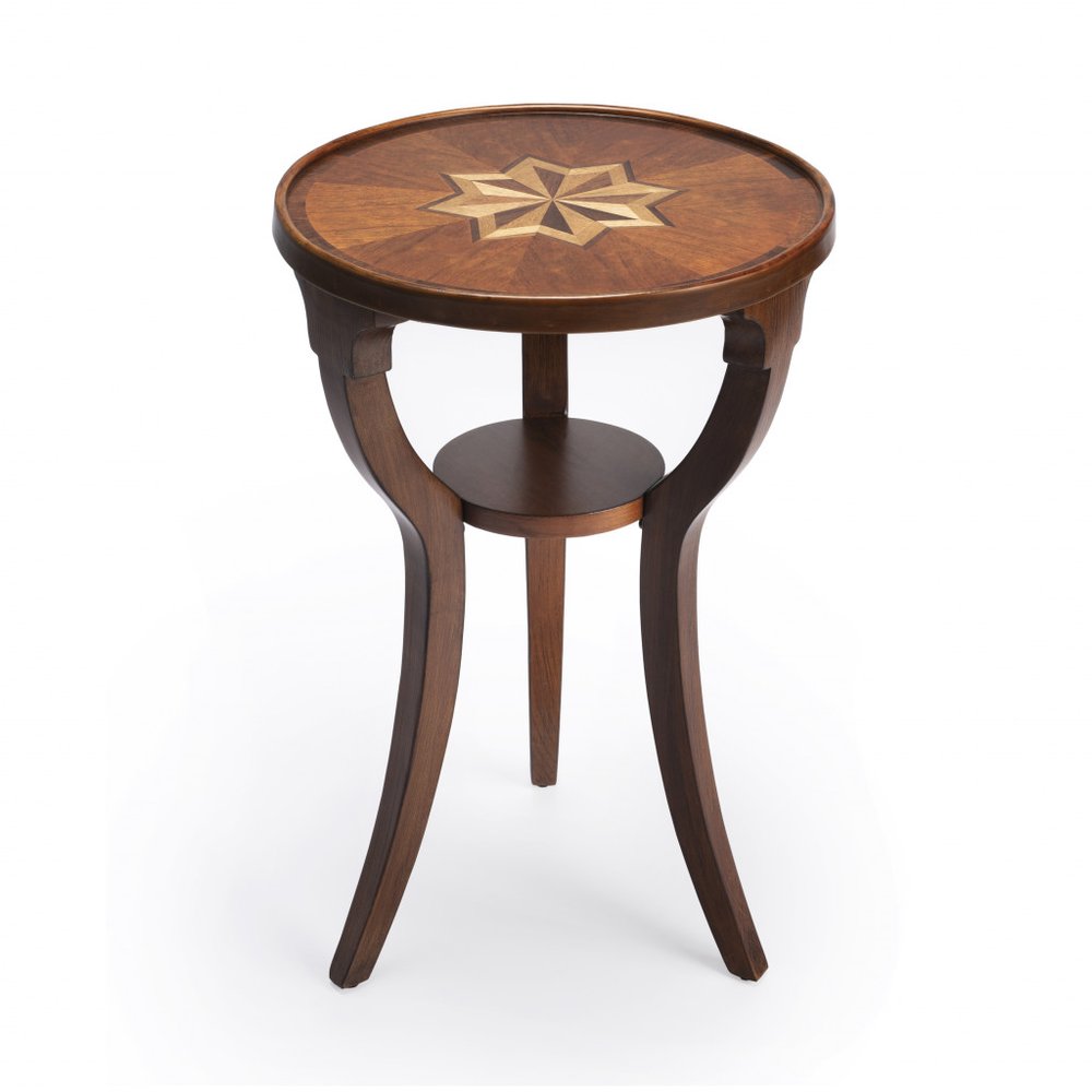 Brown and Olive Ash Manufactured Wood Round End Table with Shelf