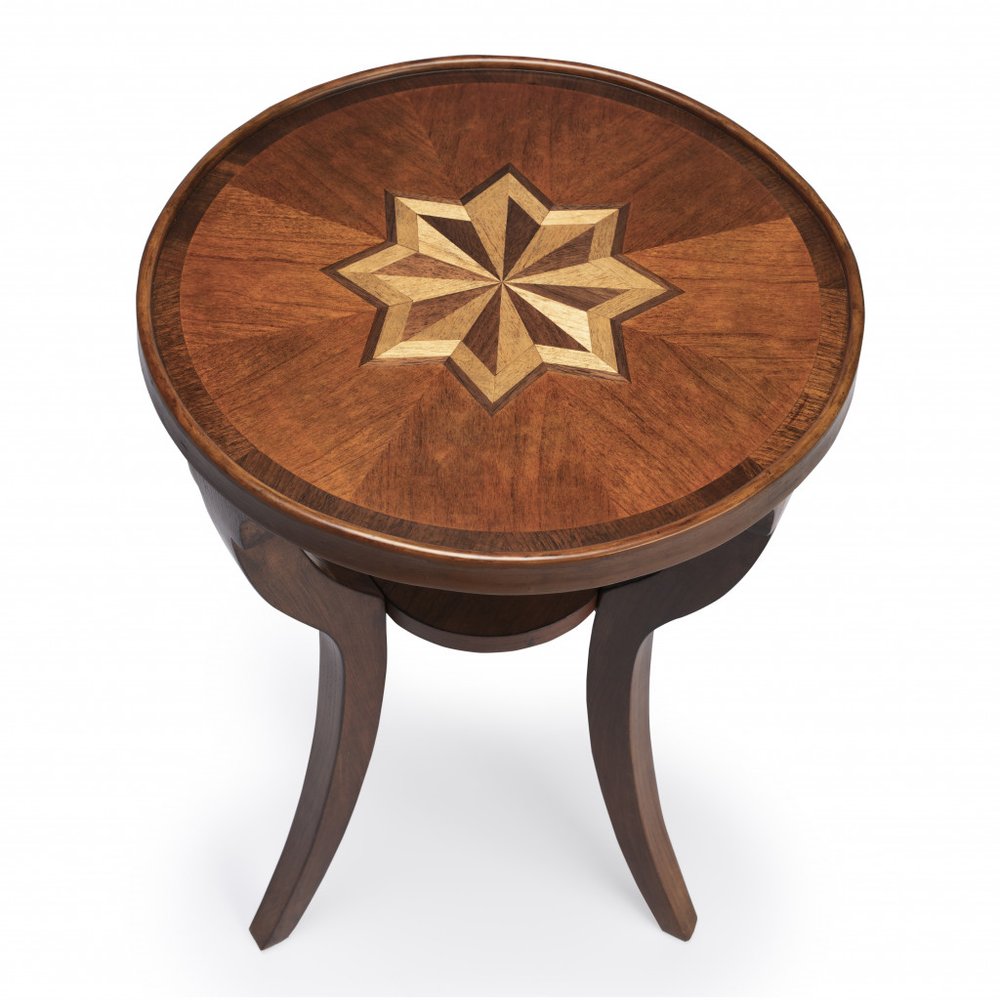 Brown and Olive Ash Manufactured Wood Round End Table with Shelf