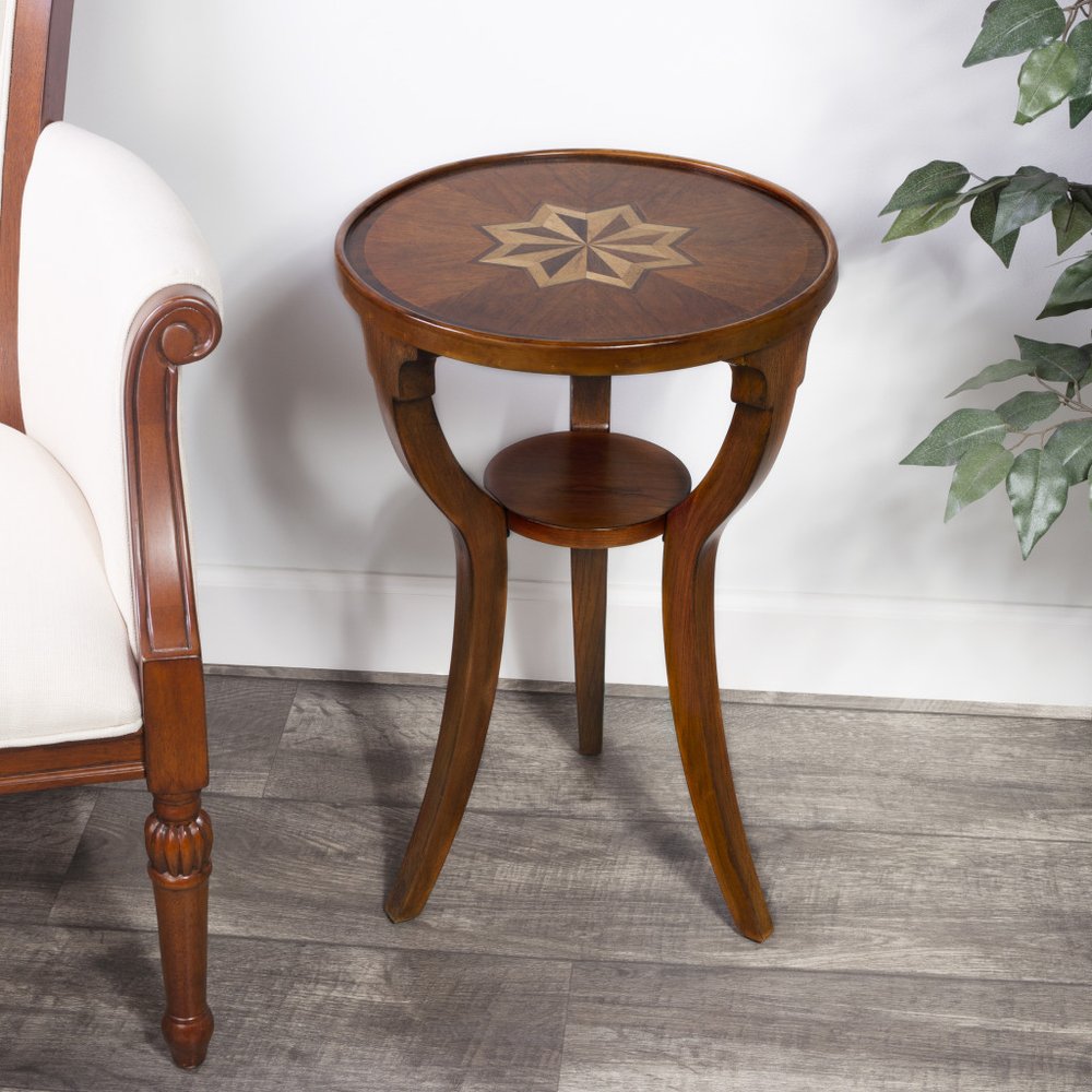 Brown and Olive Ash Manufactured Wood Round End Table with Shelf