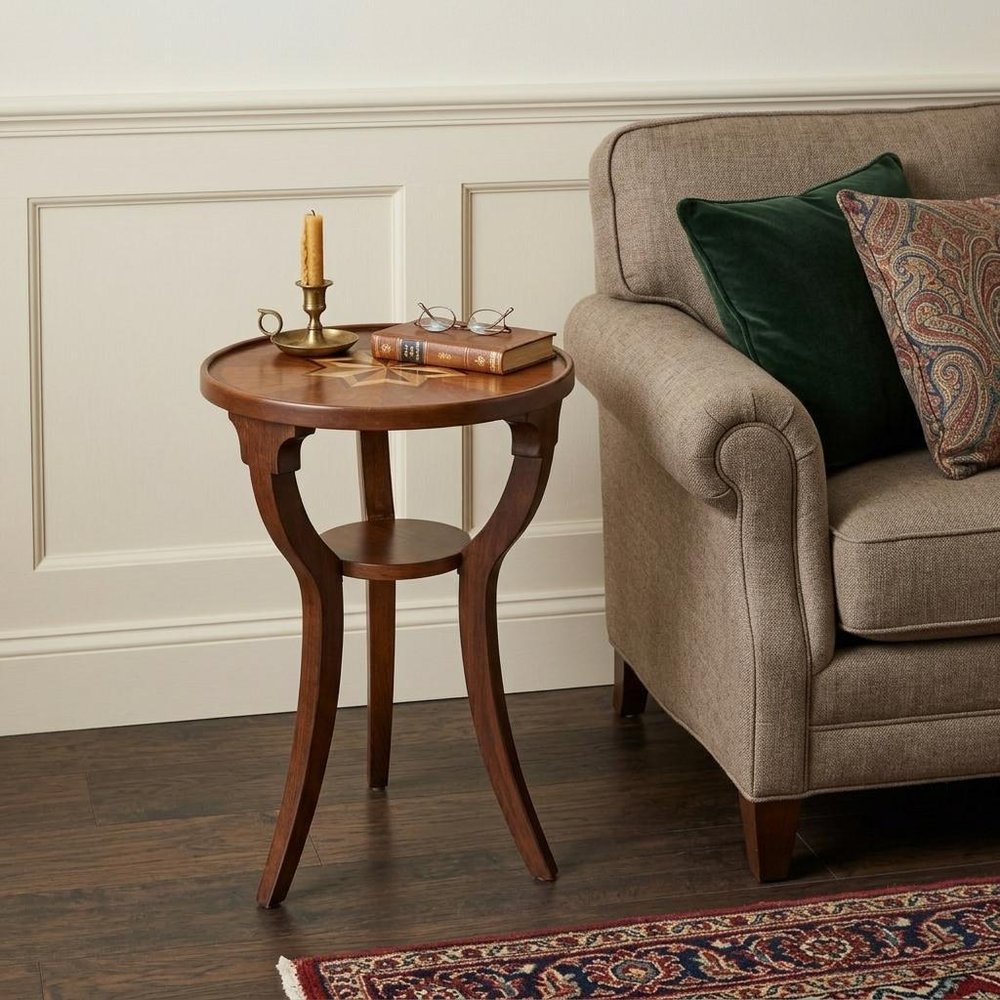 Brown and Olive Ash Manufactured Wood Round End Table with Shelf