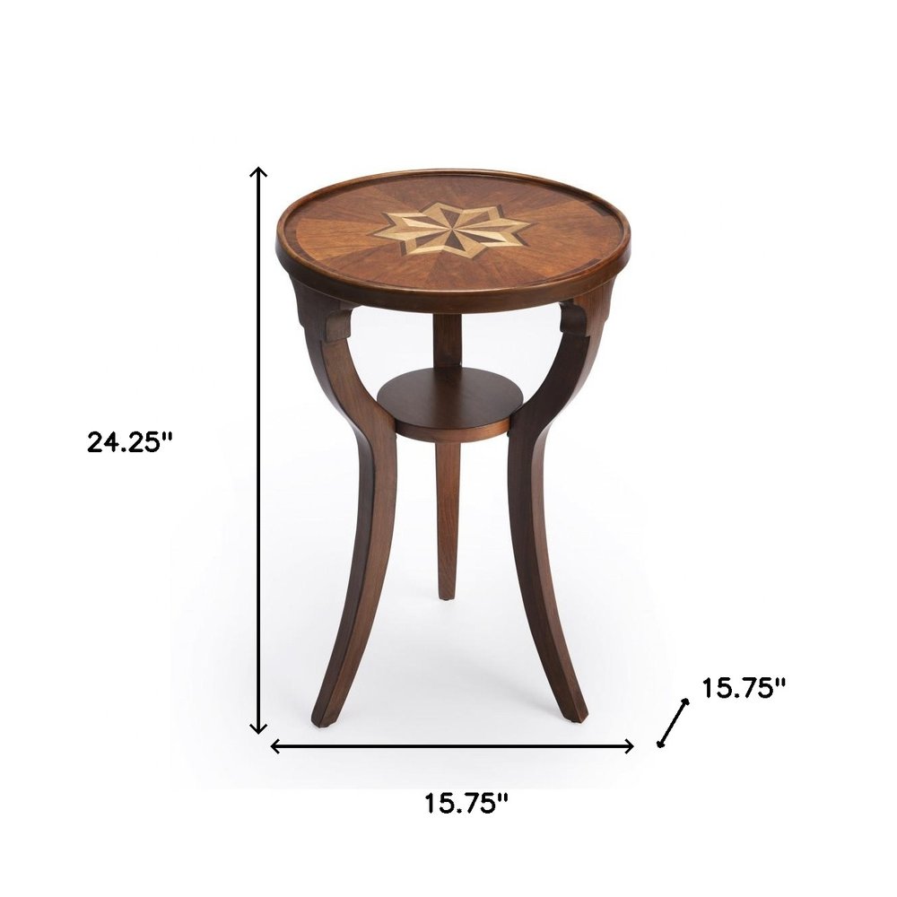 Brown and Olive Ash Manufactured Wood Round End Table with Shelf