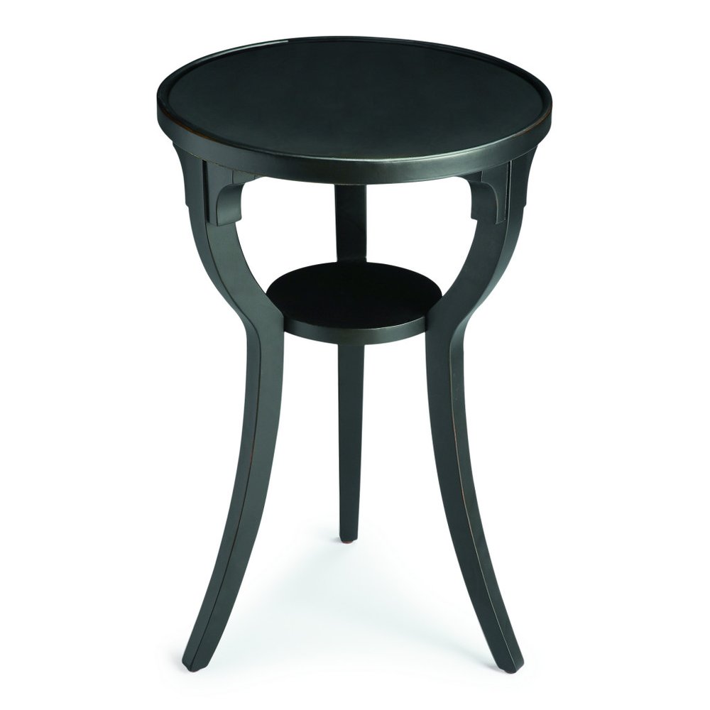 Black Manufactured Wood Round End Table with Shelf - 24-inch