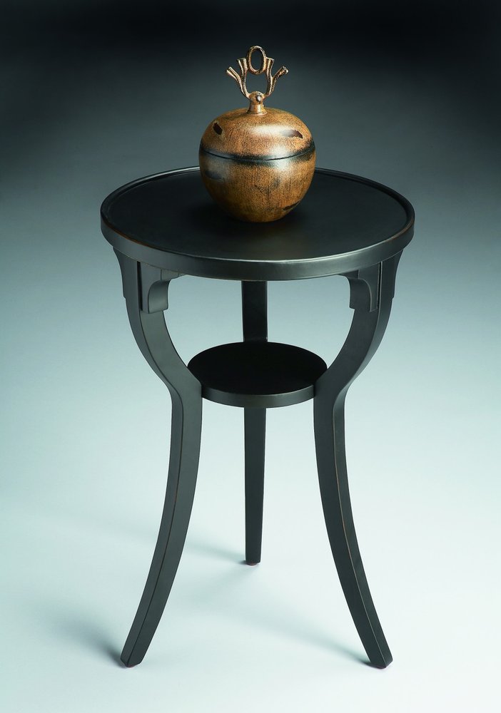 Black Manufactured Wood Round End Table with Shelf - 24-inch
