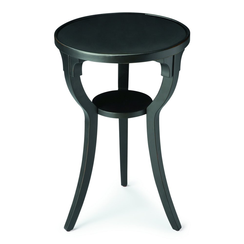 Black Manufactured Wood Round End Table with Shelf - 24-inch