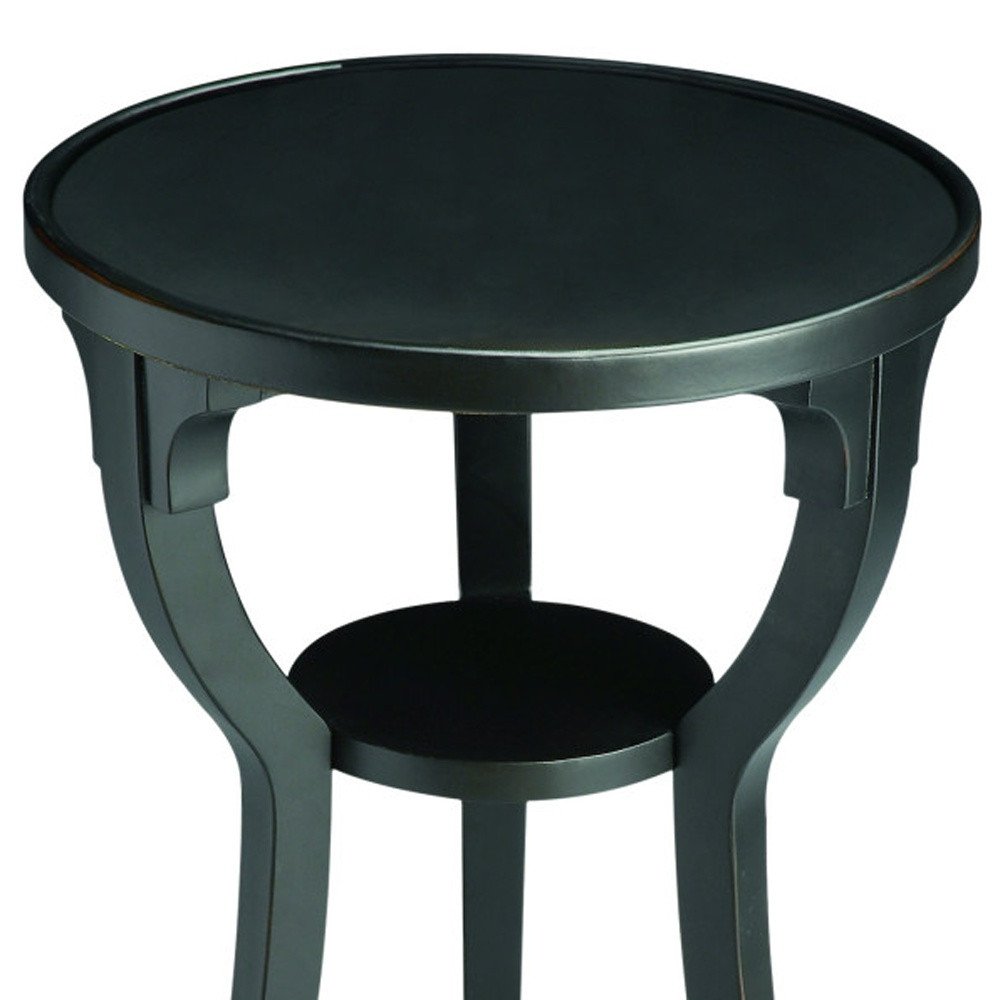 Black Manufactured Wood Round End Table with Shelf - 24-inch