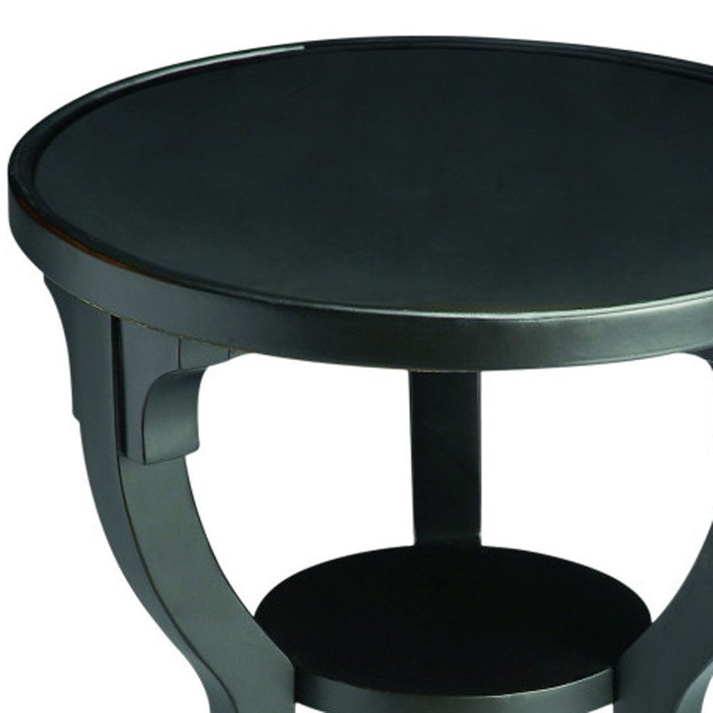 Black Manufactured Wood Round End Table with Shelf - 24-inch