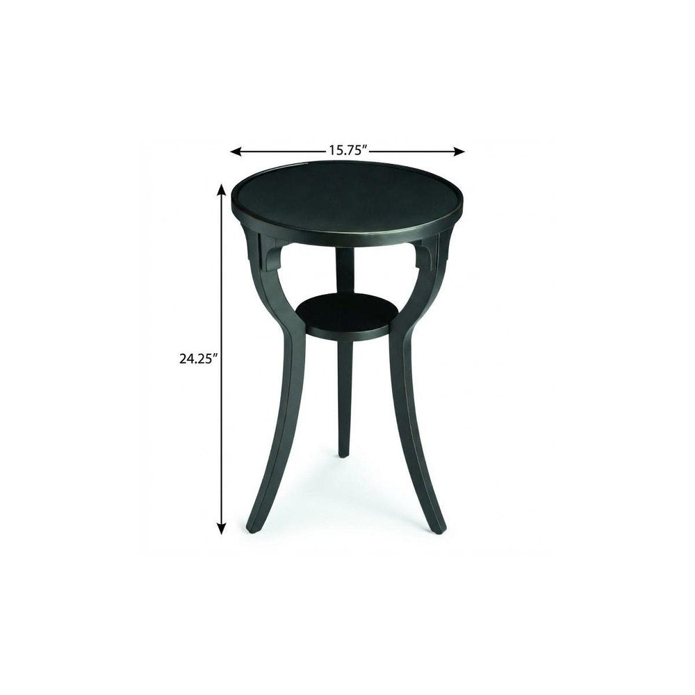 Black Manufactured Wood Round End Table with Shelf - 24-inch