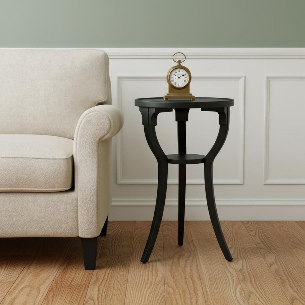 Black Manufactured Wood Round End Table with Shelf - 24-inch