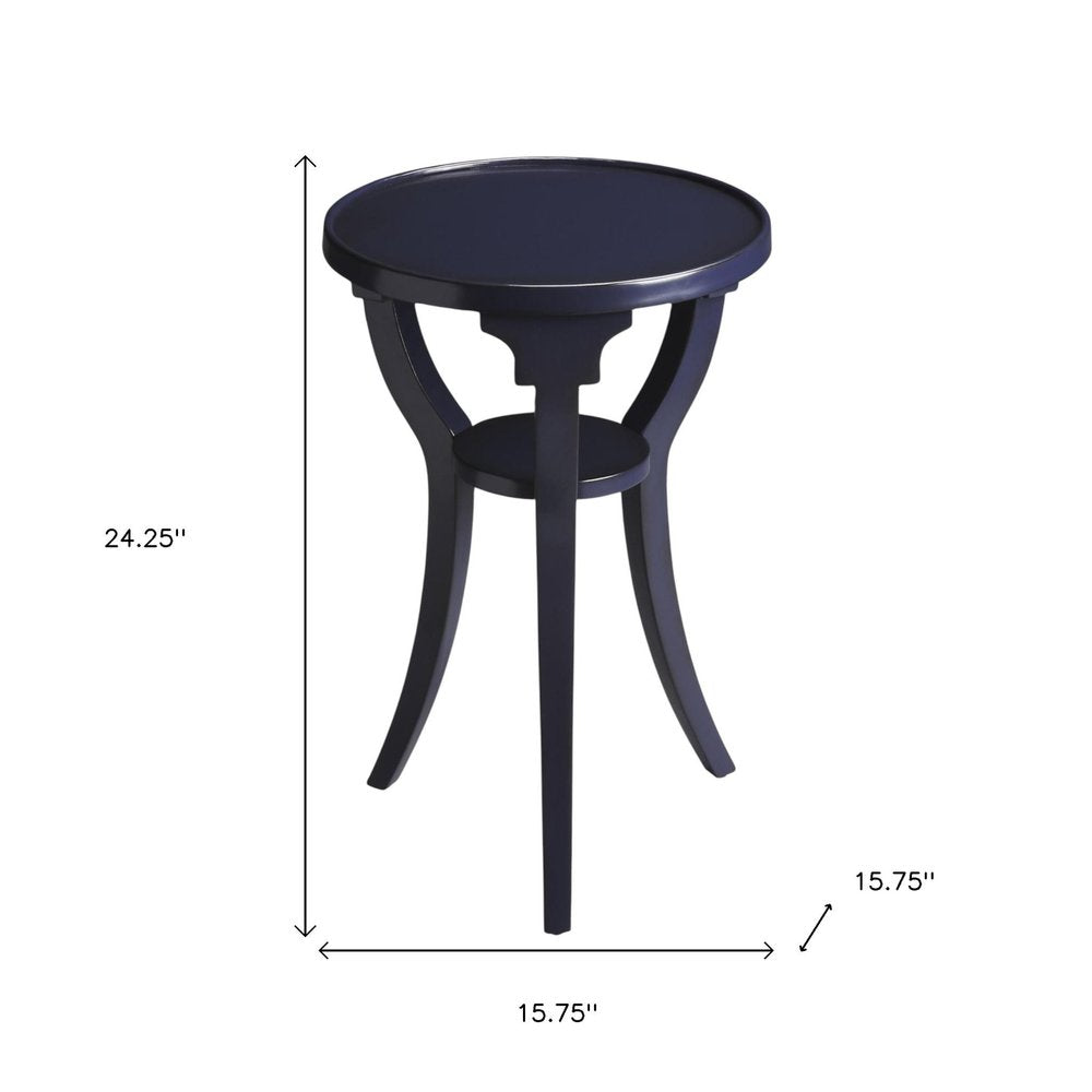 Blue Wood and Solid Wood Round End Table with Shelf - 24-inch