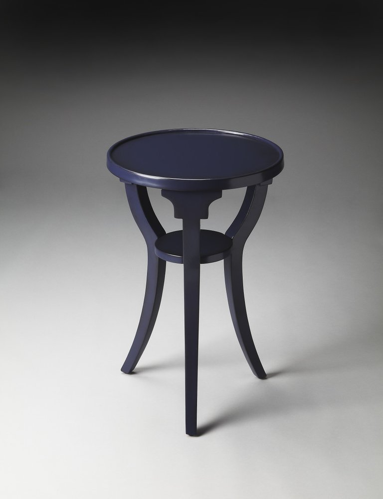 Blue Wood and Solid Wood Round End Table with Shelf - 24-inch