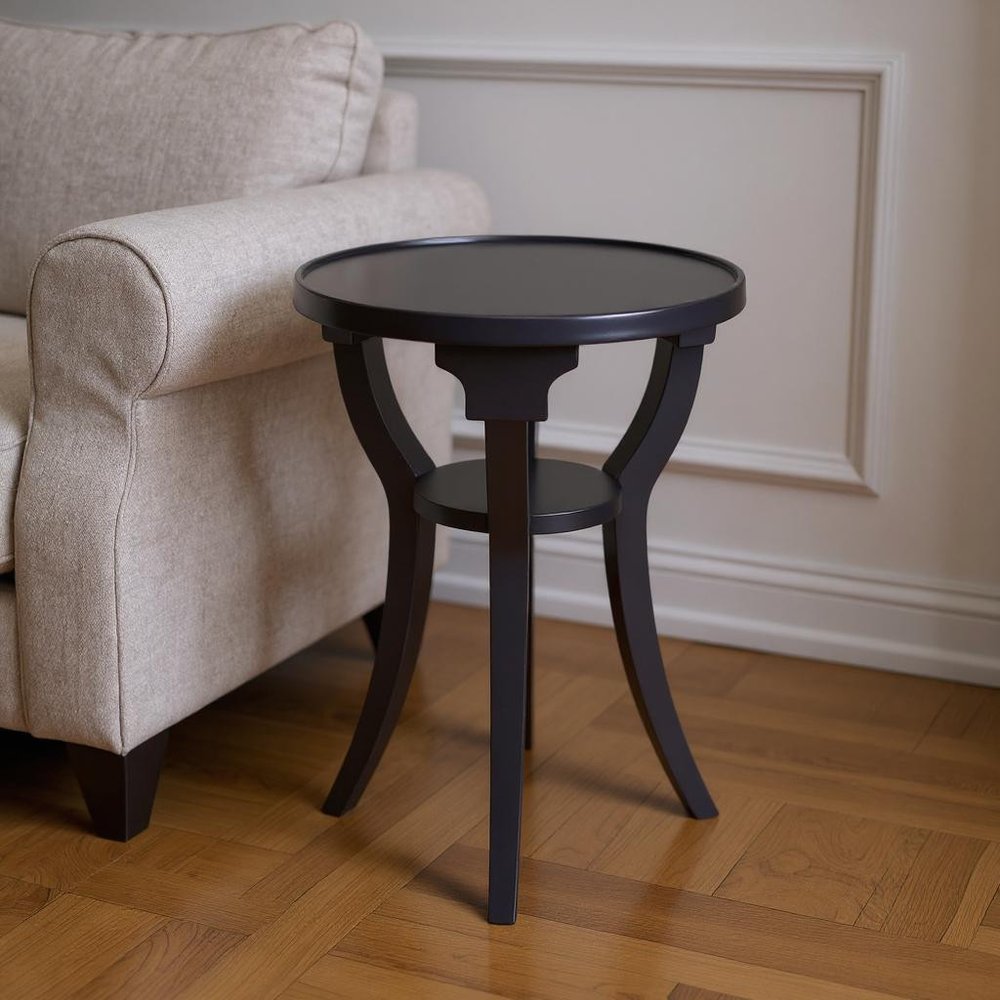 Blue Wood and Solid Wood Round End Table with Shelf - 24-inch
