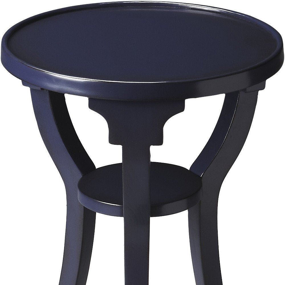 Blue Wood and Solid Wood Round End Table with Shelf - 24-inch