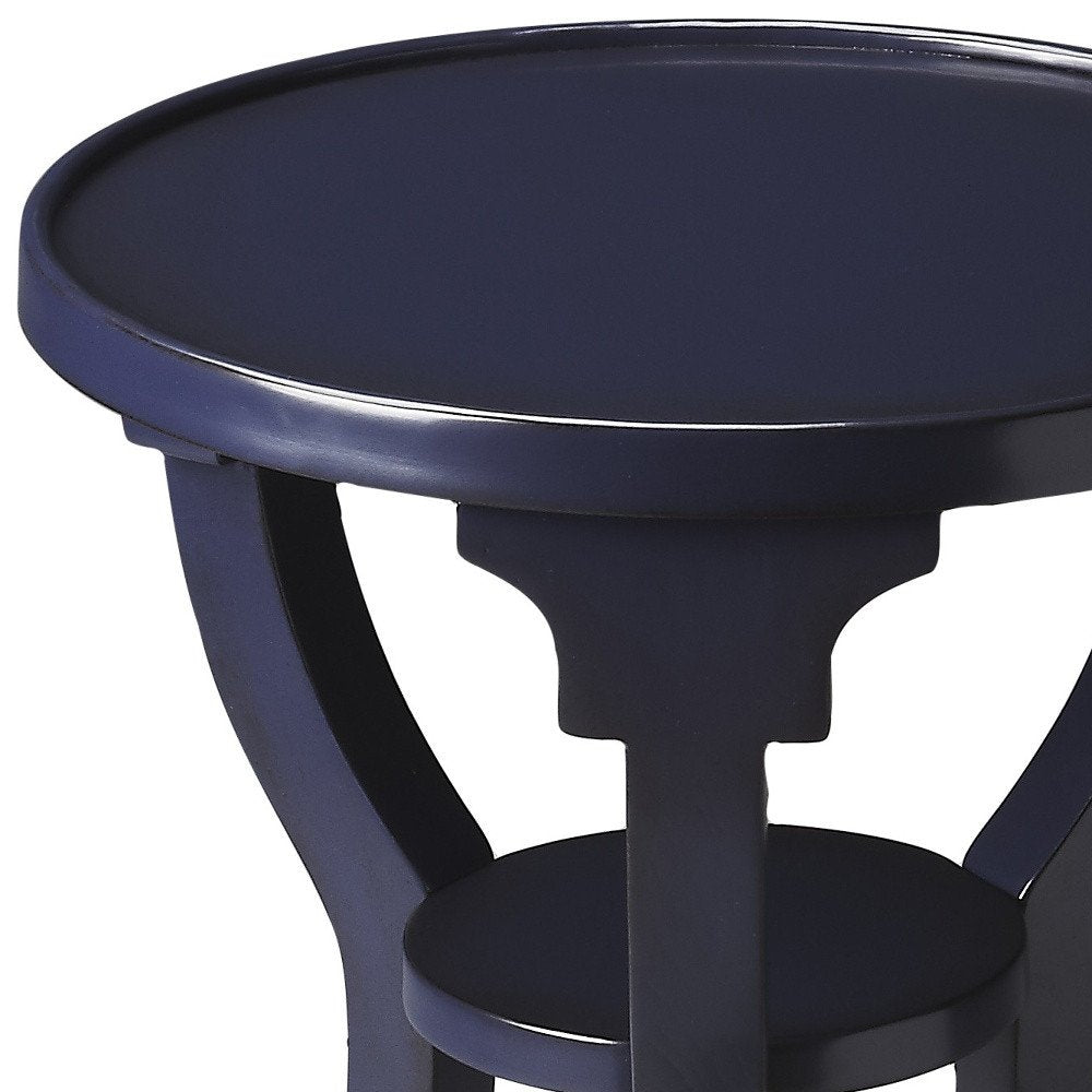 Blue Wood and Solid Wood Round End Table with Shelf - 24-inch