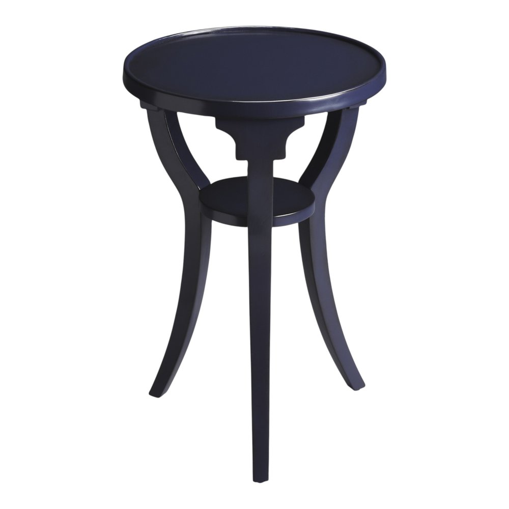 Blue Wood and Solid Wood Round End Table with Shelf - 24-inch