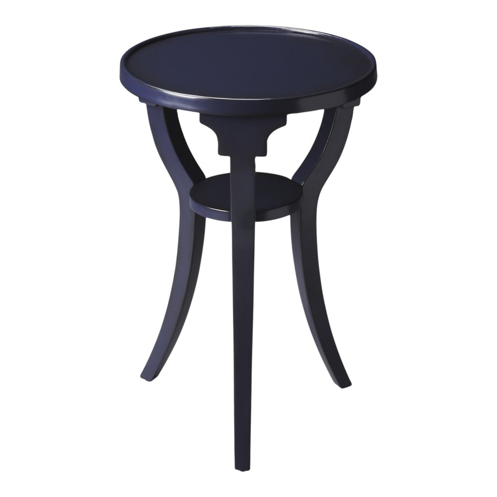 Blue Wood and Solid Wood Round End Table with Shelf - 24-inch