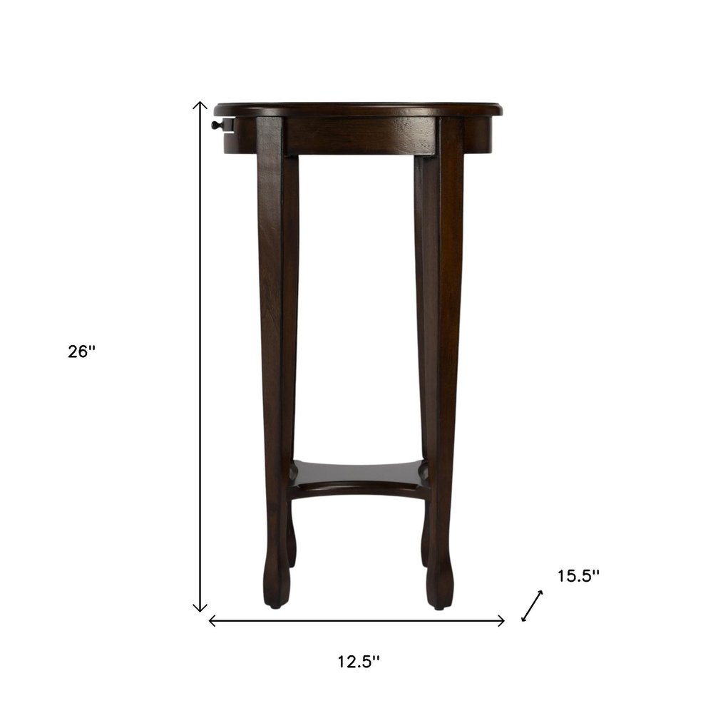 Chestnut Oval End Table with Shelf - 26-inch