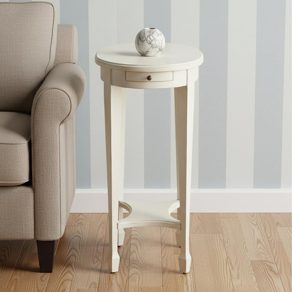 White Oval End Table with Shelf - 26-inch